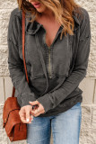 Gray Zipped Front Stitching Hooded Sweatshirt