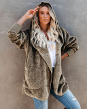 Hooded Plush Wool Coat With Pockets