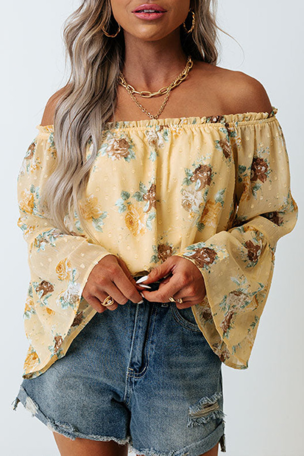 Yellow Bell Sleeves Floral Crop Top