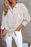 Khaki Striped Buttons Closure Long Sleeve Shirt