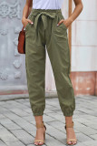 Green Solid Color Frock-style Pants with Belt