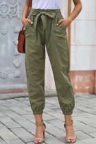 Green Solid Color Frock-style Pants with Belt