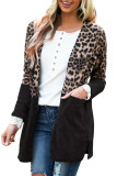 Black Leopard Print Patchwork Pocket Cardigan