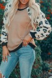 Apricot Leopard Sleeve Contrast Knitted Pullover Top