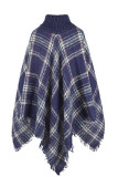 Plaid Stripes Turtleneck Cape Sweater