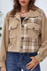 Plaid Corduroy Splicing Buttons Up Pocketed Shacket Crop Jacket Women UNISHE Wholesale