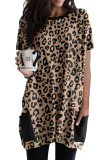 Leopard Print Pocketed T-shirt Mini Dress