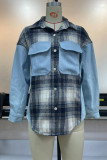 Plaid Patchwork Pockets Button Denim Jacket