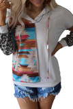 White Aztec Leopard Color Block Drop Sleeve Hoodie