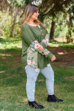 Green Plus Size Floral Patchwork Henley Top