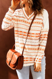 Orange Geometric Print V Neck Long Sleeve Top