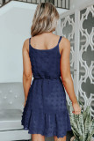 Blue Swiss Dot Spaghetti Drawstring Mini Dress