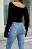Wrap V Neck Hairy Short Sweaters