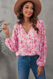 Floral Print V Neck Long Puff Sleeve Top