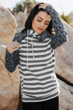 Leopard Striped Color Block Zip Pocket Pullover Hoodie