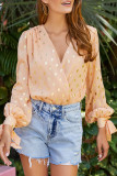 Orange Metallic Gold Polka Dot Surpliced Long Sleeves Bodysuit