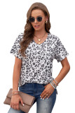 White V Neck Front Pocket Leopard Tee