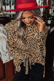 Leopard Print Cuff Knot Long Sleeve Blouse