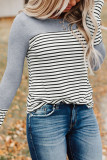Striped Color Block Round Neck Long Sleeve Top