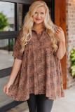 Leopard Print Short Sleeve High Low Plus Size Top