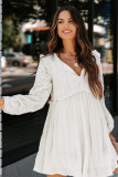 Beige Lace Crochet Ruffled Babydoll Dress