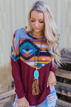 Burgundy Thermal Aztec Long Sleeve Top