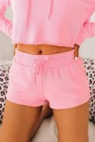 Pink Cropped Hoodie and Drawstring High Waist Shorts Set