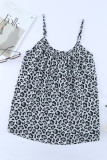 Leopard Print Spaghetti Strap Pleated Flowing Tank Top