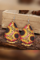 Vintage Sunflower Leopard Print Droplet Leather Earrings Unishe Wholesale MOQ 5pcs