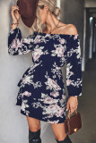 Off Shoulder High Waist Long Sleeves Floral Dress