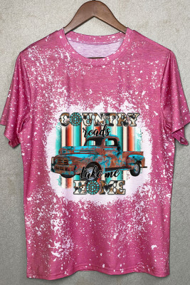 Country Road Take Me Home Print O-neck Short Sleeve Top Women UNISHE Wholesale