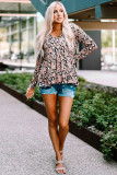 Leopard V Neck Buttoned Flowy Top