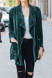Plain Lapel Collar Open Velvet Cardigans