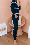 Navy Tie-dye Stripes Pullover Top and Pants Lounge Set