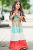 Family Matching Short Sleeve Color Block Kids' Maxi Dress
