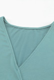 Green Short Sleeves Drape Knit Top