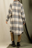 Button Up Pockets Plaid Long Coat