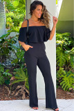 Black Ruffled Off Shoulder High Waist Jumpsuit