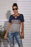 Blue Leopad Cross Neck Colorblock Top