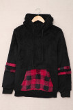 Family Matching Mom's Plaid Print Colorblock Sherpa Hooded Sweatshirt