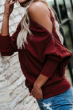 Red Ribbed Zip Knit Top