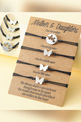 Hollow Butterfly Mother's Day Parent-Child Card Braided Bracelet Unishe Wholesale MOQ 5pcs