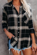 Black Plaid Button Blouse