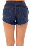 Dark Blue Wash Distressed Denim Shorts