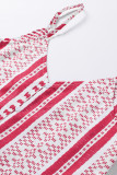 Boho Print V Neck Front Buttons Thin Straps Tank