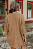 Brown Ribbed Open Front Knit Cardigan