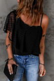 Black Asymmetric Swiss Dot Ruffle Overlay Top