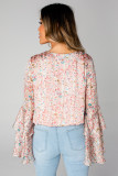 Pink Tiered Ruffled Bell Sleeve Floral Bodysuit
