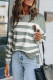 Gray Stripe Striped Print Pocketed Long Sleeve Top with Slits