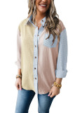 Sky Blue Plaid Color Block Long Sleeve Shirt